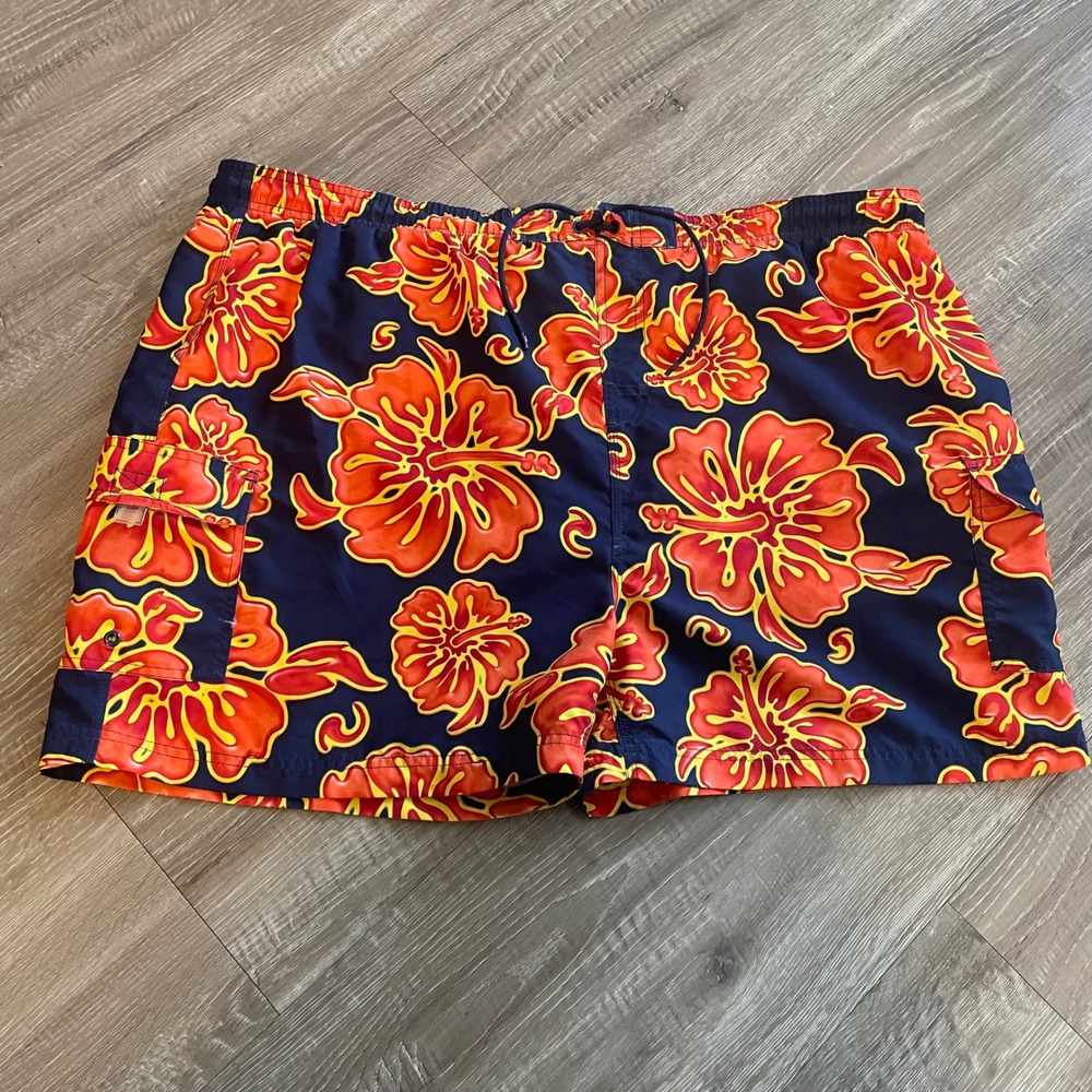 Men Swim Trunks Size 2XL Navy Blue Floral Polyester Cargo Board Shorts Unbranded